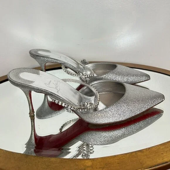 CHRISTIAN LOUBOUTIN Planet Queen 70 Glitter Leather Pump in Silver Glitter - Picture 5 of 15